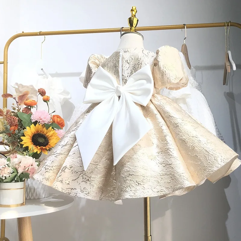 

Baby Girl Princess Dress Puff Sleeve Infant Toddler Teen Bow Vestido Gold Party Birthday Ball Gown Xmas Baby Clothes 0-8Y 2026