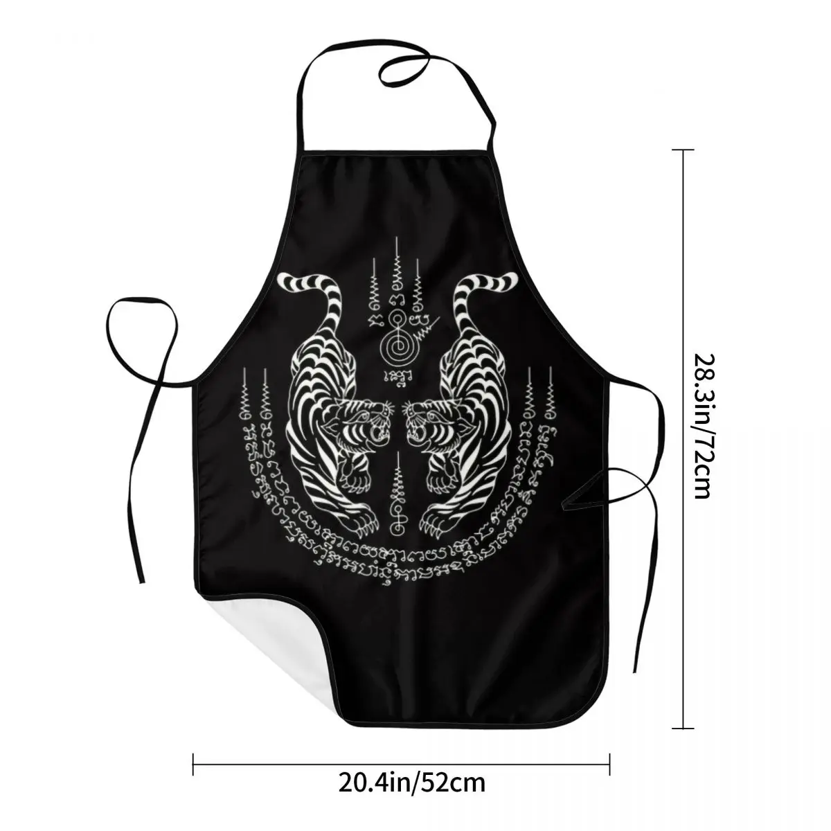 Custom Twin Tiger Sak Yant Tattoo Aprons for Men Women Thailand Muay Thai Adult Unisex Chef Bib Tablier Cuisine Cooking Baking