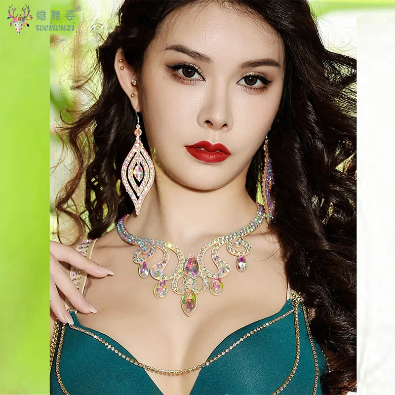 Belly Dance Sparkle Necklace Competition Dancer Accessory Women's Shine Dancing Necklace Stage Performance Costume Egypt Show