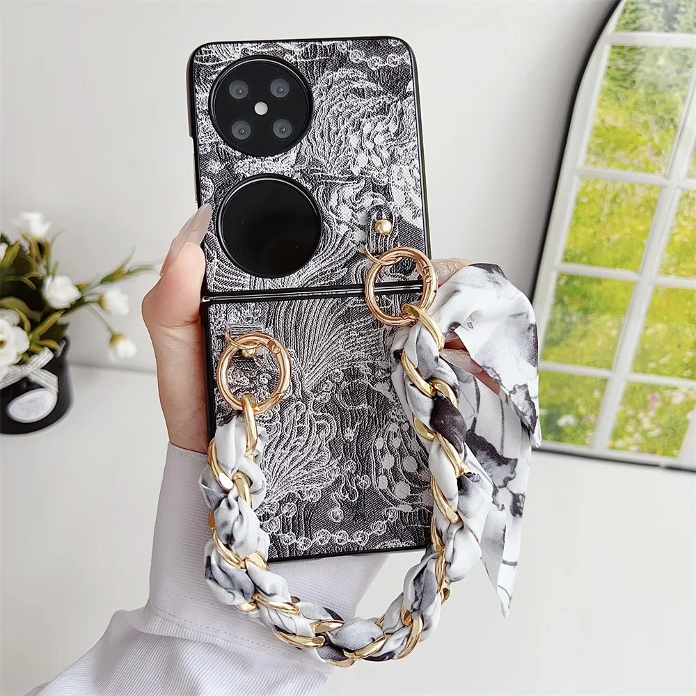 Chinese Style Scarves Bracelet Phone Case For HuaWei P50 Pocket 2 Protective PC Hard Shell Protection Cover