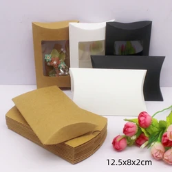 10/50PCS12.5x8x2cm white/black/kraft paper 3-color optional packaging paper box PVC window pillow box