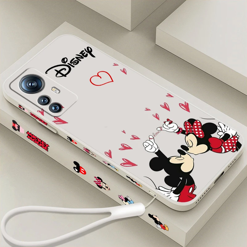 Trend Disney Mickey Minnie Liquid Left Rope For Xiaomi Mi 13 12T 12 11T 11i 11 A3 10T 10 CC9E 9 Pro Lite Ultra 5G Cover