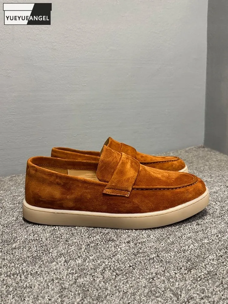 Bequeme Herren-Slipper aus Rindsleder für den Sommer, lässige Herrenschuhe zum Hineinschlüpfen mit runder Zehenkappe und dicker Plateausohle