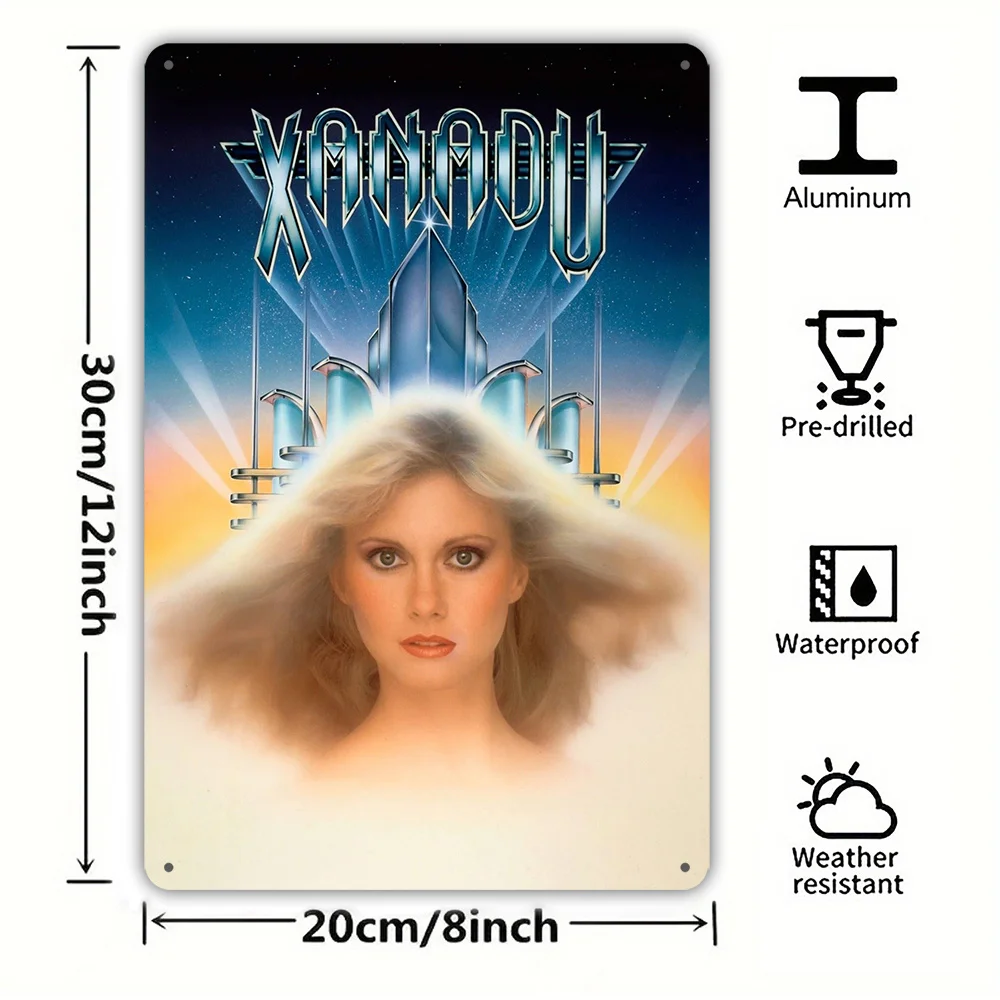 Vintage Xanadu (1980) Cartel de chapa de metal de película, - Arte de pared de hierro retro con paisaje distópico, perfecto para el hogar, bar, garaje,
