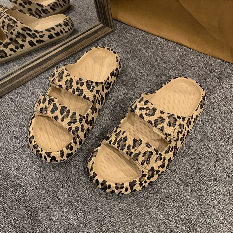 Women\'s Summer Slippers Leopard Print Platform Slippers Casual and Comfortable Indoor and Outdoor Sandals Beach Shoes Men\'s