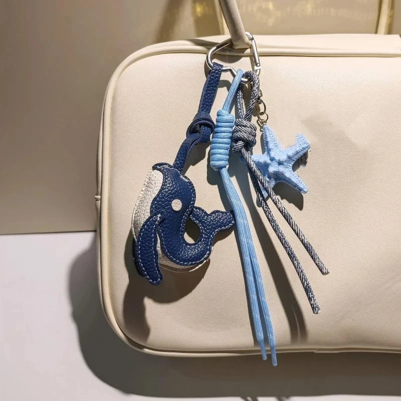 Exquisiter Blauwal-Anhänger Schlüsselanhänger Niedlicher Seestern Wal Geflochtenes Seil Auto-Taschen-Dekoration Kreatives Geschenk – Detail 6
