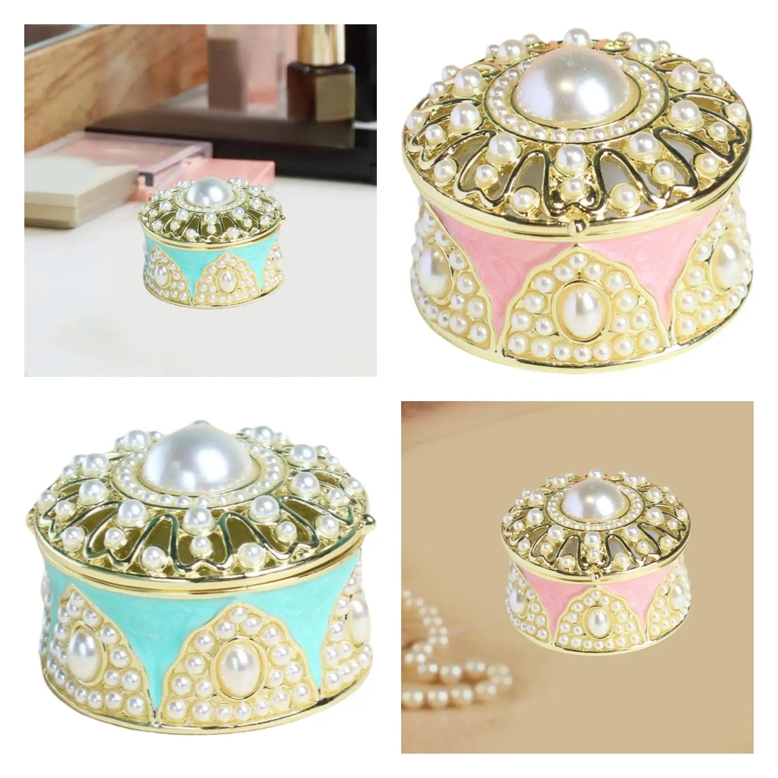 

Trinket Box Mini Decorative Box Decor Metal Treasure Box Enameled Jewelry Box for Bracelet Necklace Earrings Decoration