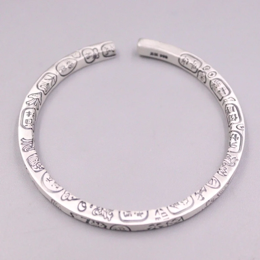 

Real Pure 999 Fine Silver Bangle Women Lucky Characters Pattern Cuff Bracelet 30-31g