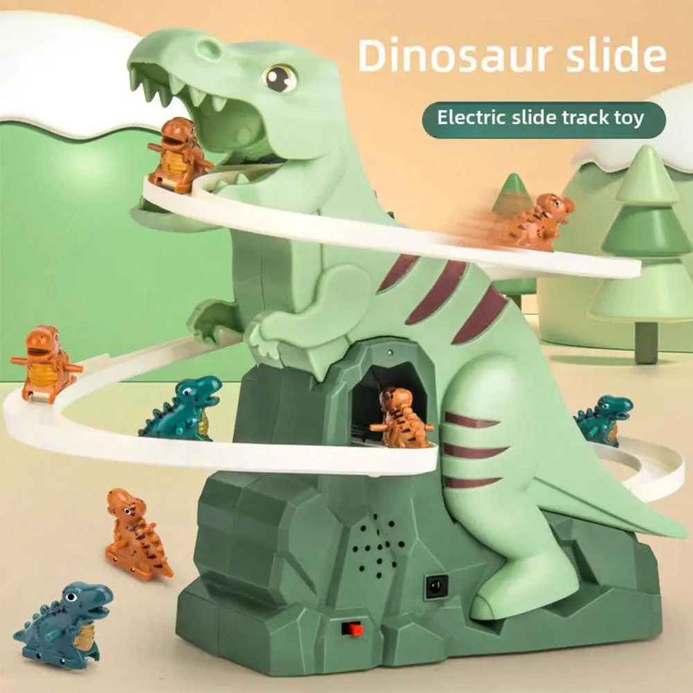 Dinosauro elettrico Chase Race Track Playset Simpatico cartone animato Anatroccolo Salire le scale Giocattolo Rail Car Elettrico Slide Roller Track Gioco