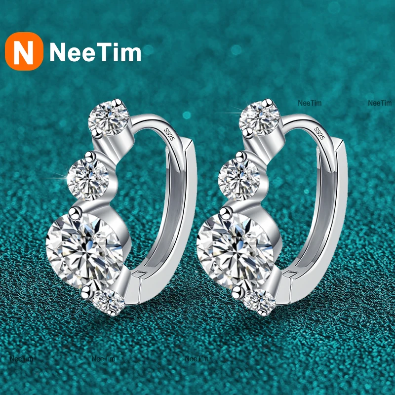 

Женские серьги-кольца NeeTim из муассанита, серебро 925 пробы с покрытием из белого золота, сверкающие свадебные украшения, женские серьги