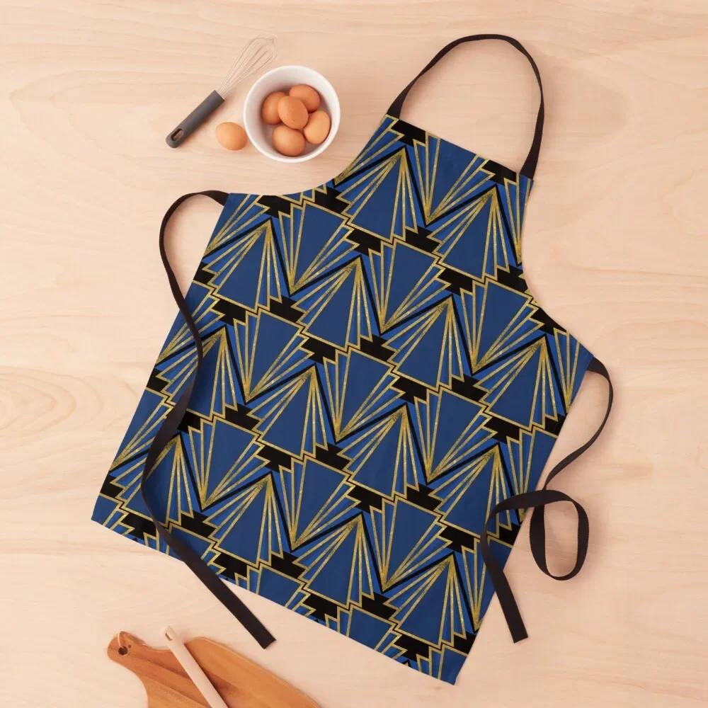 Art deco print - dark blue, light blue and gold Apron cookings for women Teacher Apron