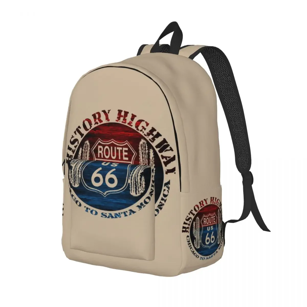 Route 66 The Great America Road Vintage Trip Perfect Canvas Backpacks Main Street of America College School Travel Bags Bookbag