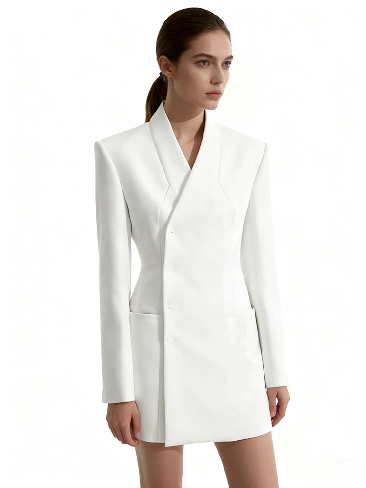 

Ele White Suit Jaet Women's Autumn Winter New Sle Simple Faion Waist-Cinching Slimming Top Commute Workwear