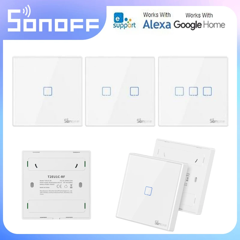 SONOFF T2 Smart Light Switch EU Smart Home Touch Switch 1 2 3 Gang EWelink APP Remote Voice Control Works With Alexa Google Home