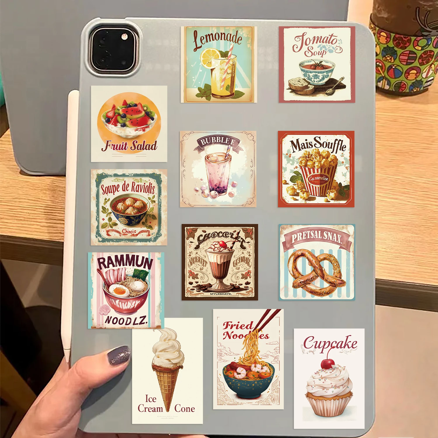 50개 레트로 음식 스티커, 일기장, 노트북, 여행 가방, 스케이트보드, 만화 스티커, 재미있고 클래식한 선물 장식