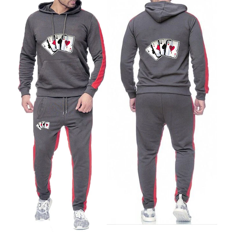 Men's Spring Autumn 2026 Clean Simple Timeless Elegant Hoodies Poker Card A pattern Logo Print Leisure Sports Pants Suits