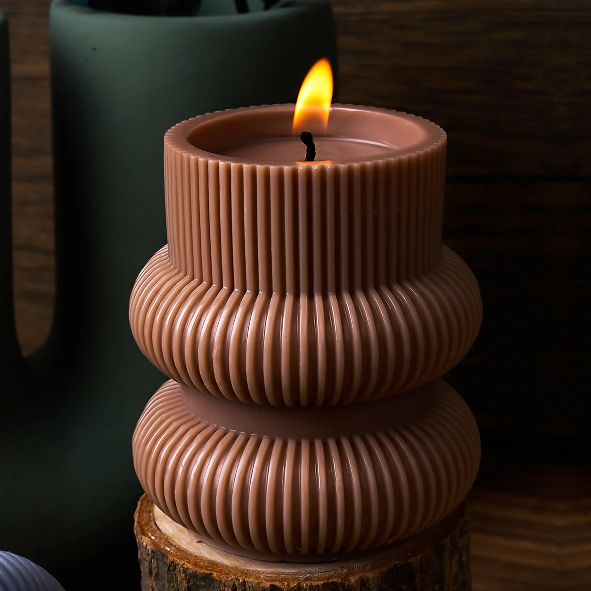 Stripe Candle Holder Silicone Mold 3D Geometric Cylindrical Scented Candle Soap Gypsum Concrete Pouring Mold DIY Craft Home Deco