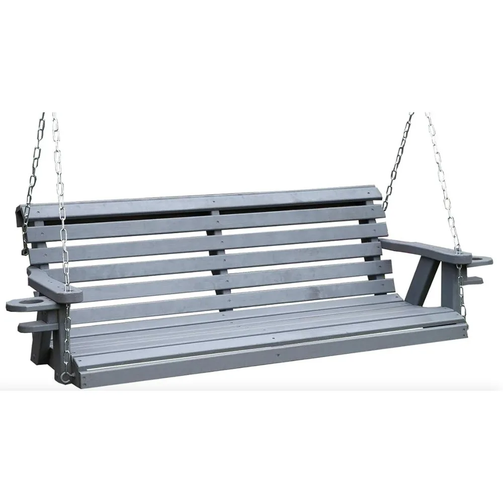 Amish Heavy Duty 800 Lb Roll Back 5ft Porch Swing with Cupholders - Made in USA (Grey)
