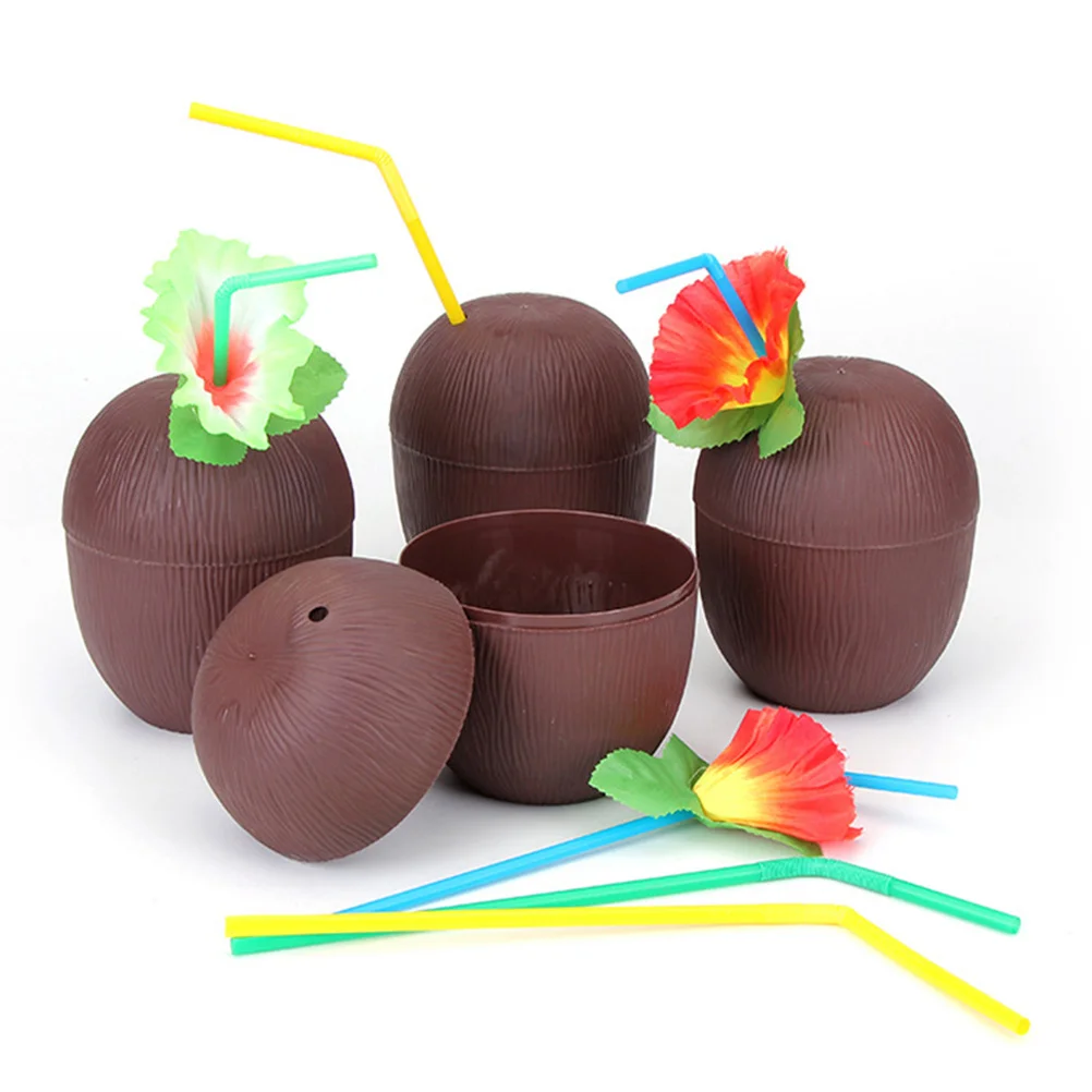 

2Pcs Coconut Cups Separable Design Great for Juice Beer Drinks Enhance Hawaiian Luau Party Decor with Straws Included