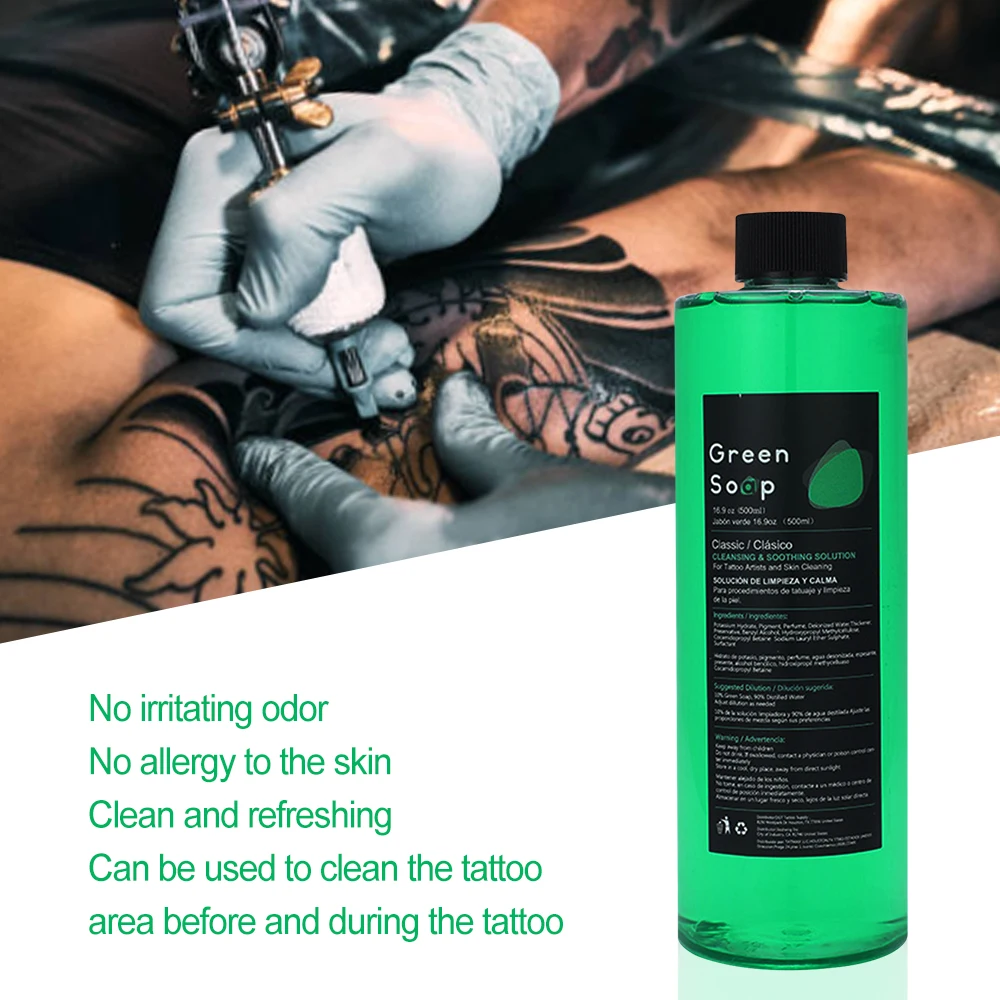 500/250 مللي الوشم الأخضر الصابون الوشم تنظيف الصابون الوشم الجلد التطهير مهدئا الحل الأخضر الطحالب الصابون و زجاجة رغوة مجموعة #3