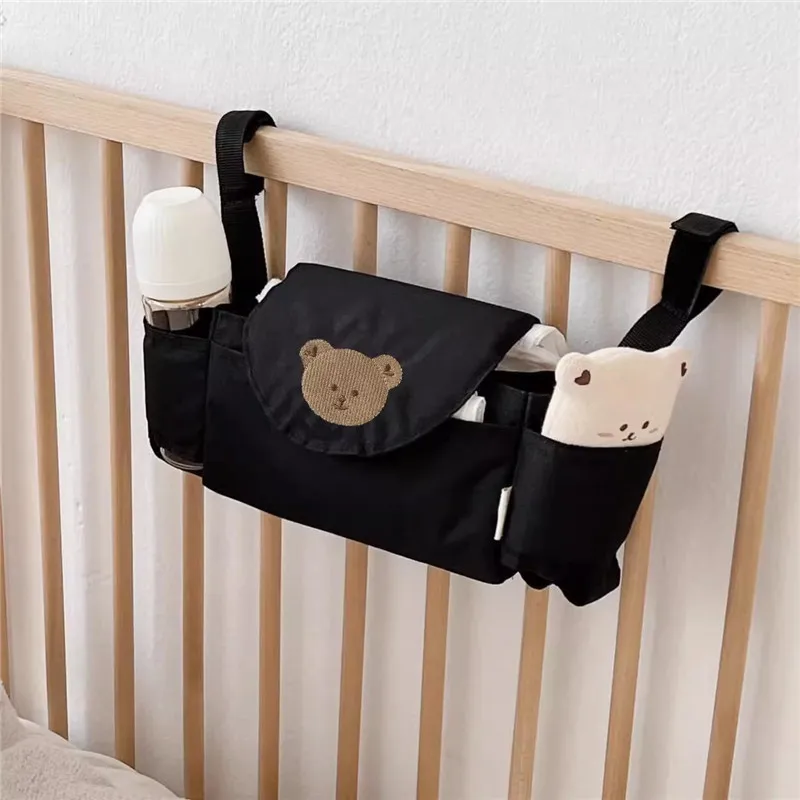 Baby Stroller Bag Cartoon Bear Squirrel Embroidery Storage Bags Outdoor Waterproof Portable Hanging Pram Organizers Accessories