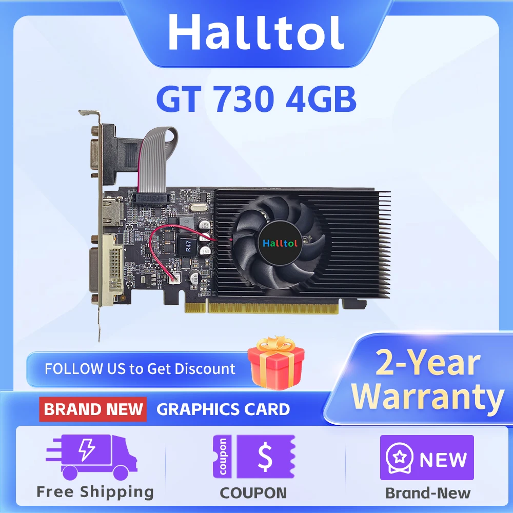 Halltol GT 730 4GB Card Bran New Graphics Video GPU 610/210 Gaming Cards GDDR3 VGA DVI NVIDIA GeForce GT730 4 GB