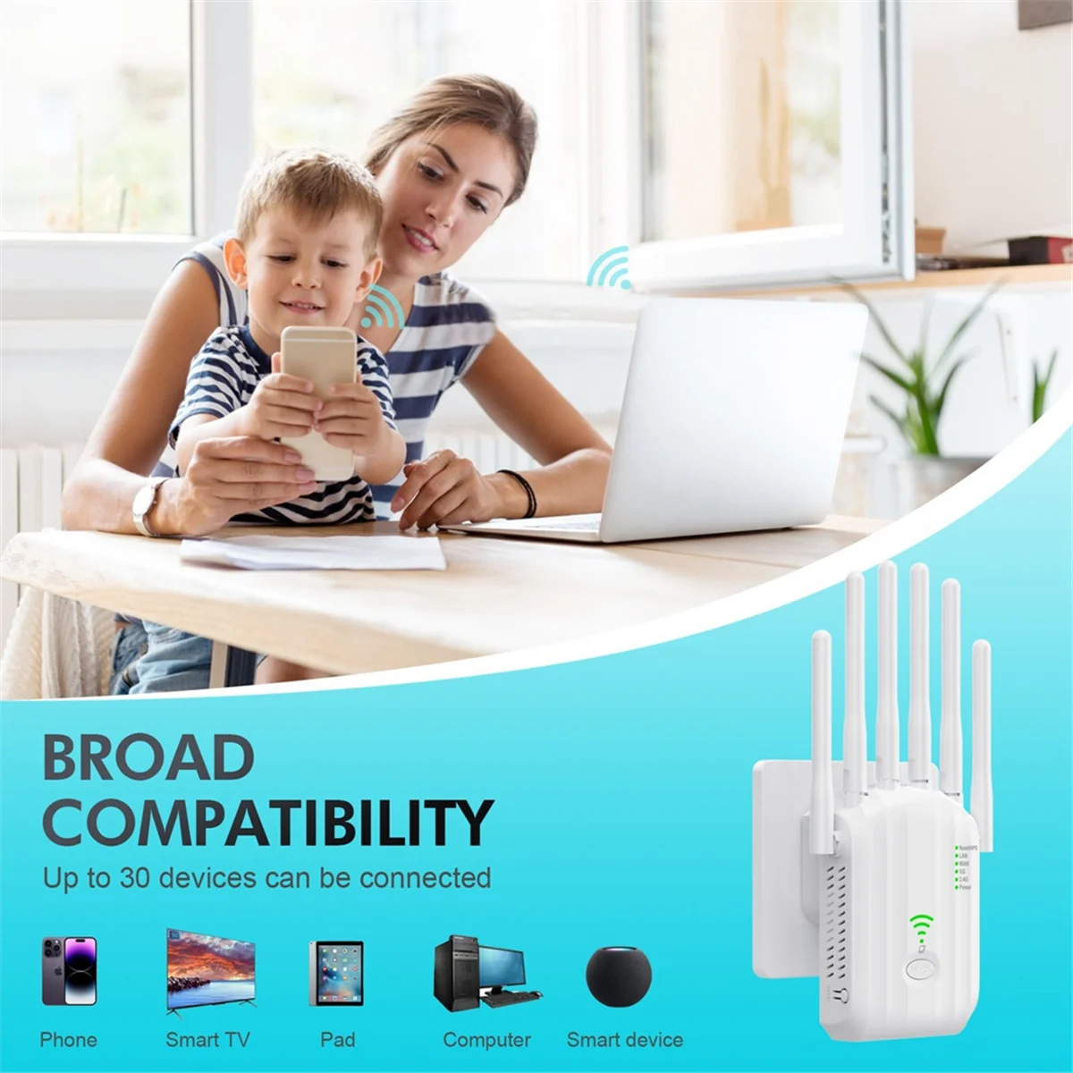 Yours AC1200 Repetidor WiFi 1200Mbps Amplificador extensor WiFi inalámbrico 2.4G/5GHz Amplificador de señal WIFi de doble banda de largo alcance (EE. UU.)