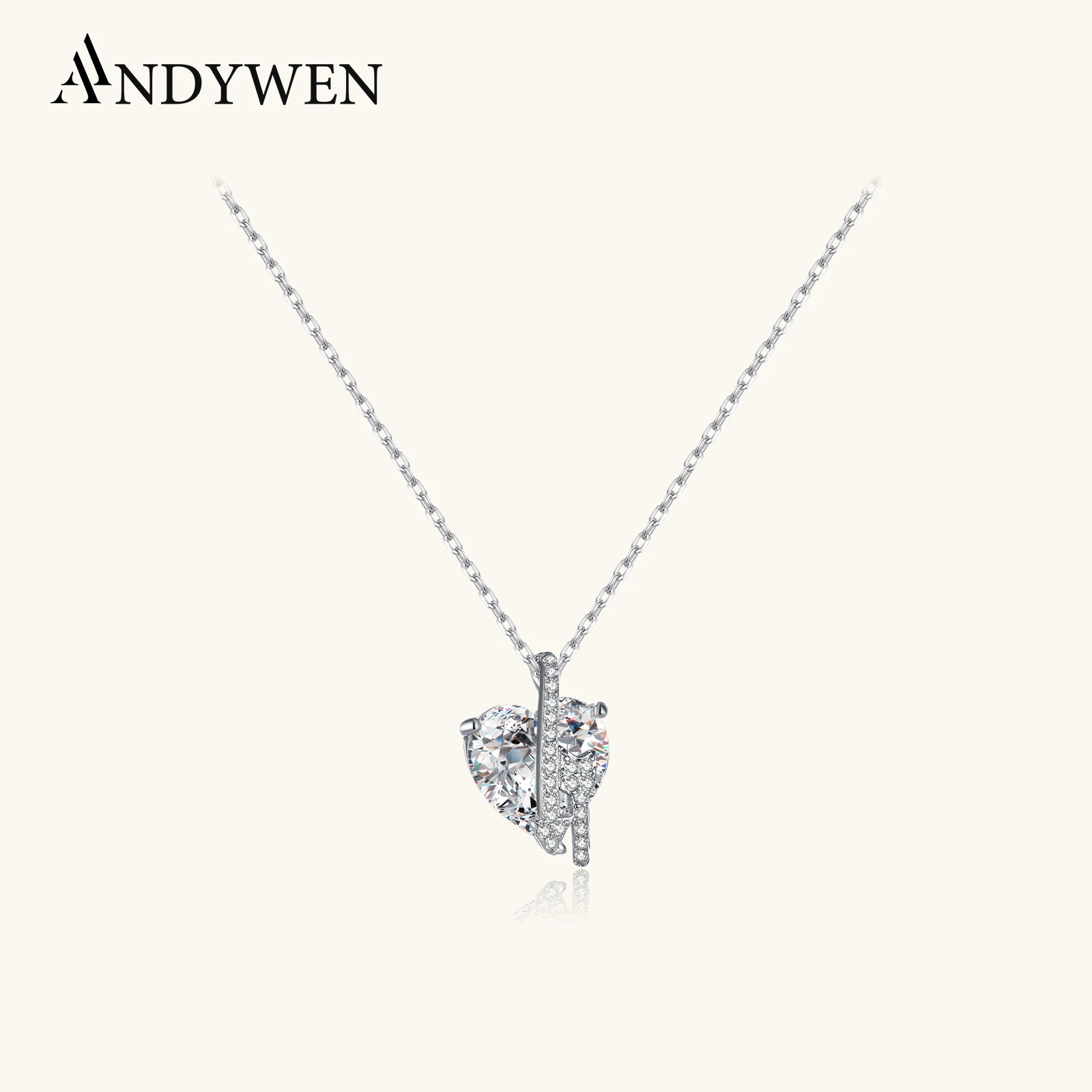 

ANDYWEN 925 Sterling Silver Romantic Heart CZ Zircon Irregular Necklace with Interlaced Bar Design Wedding Anniversary Gift