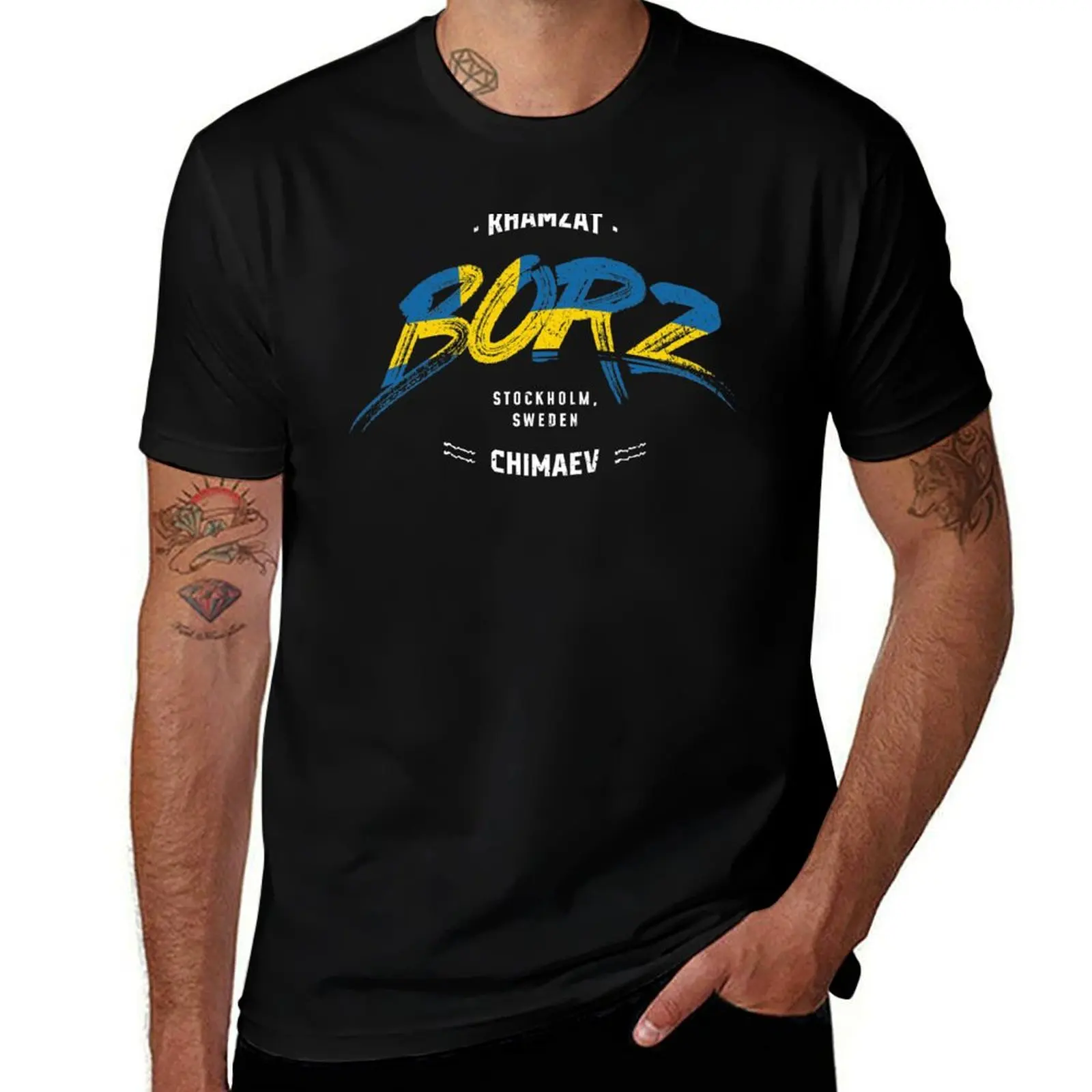 

Khamzat BORZ Chimaev - Typography Sweden Flag T-Shirt korean fashion street wear summer tops tees mens graphic t-shirts hip hop