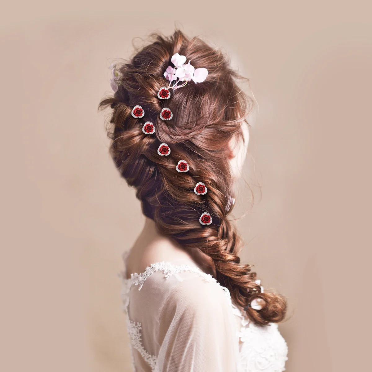 

5Pairs Rose Hairpin Set Red Alloy Crystal Pearl Flower Clips Bridal Wedding Prom Accessories Rose Hair Pins Flower Hair Pins