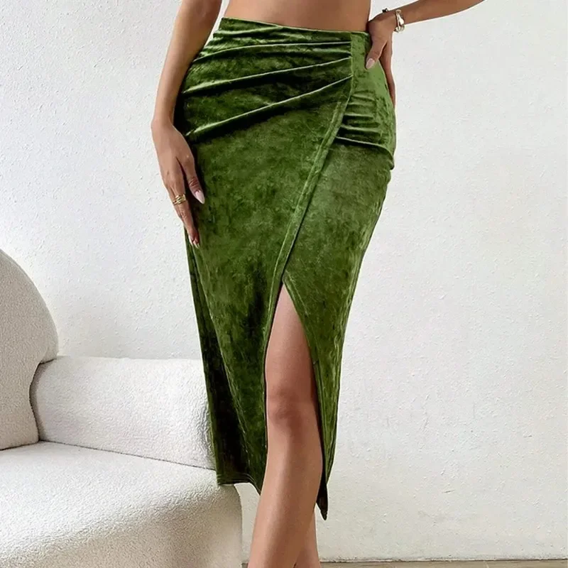 2024 autunno/inverno nuove donne Sexy e alla moda Split Hip gonna temperamento pendolarismo velluto mezza gonna stile coreano YSQ10