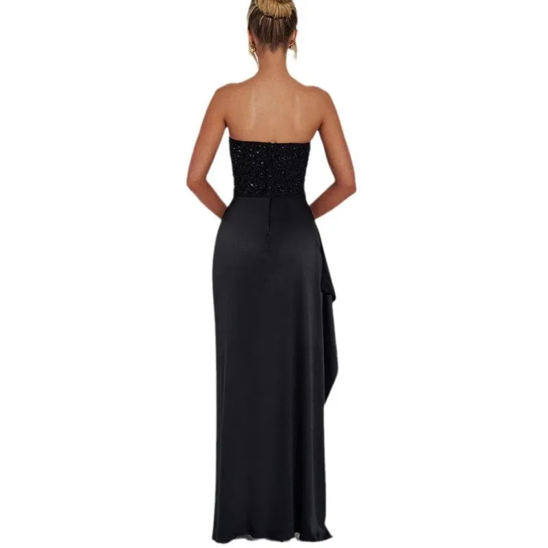 Abito Boho sexy per donna Primavera ed estate europea e americana Nuova fessura per feste, abito casual con paillettes alla moda