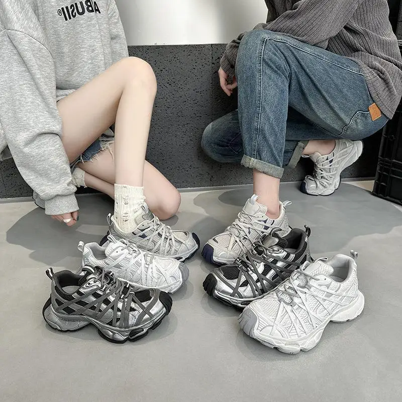 

Street Style Mesh Upper Real Leather Thick Bottom Dad Shoes Women's New Small Size Slip-On Sports Shoes Comfortable Casual Fo...