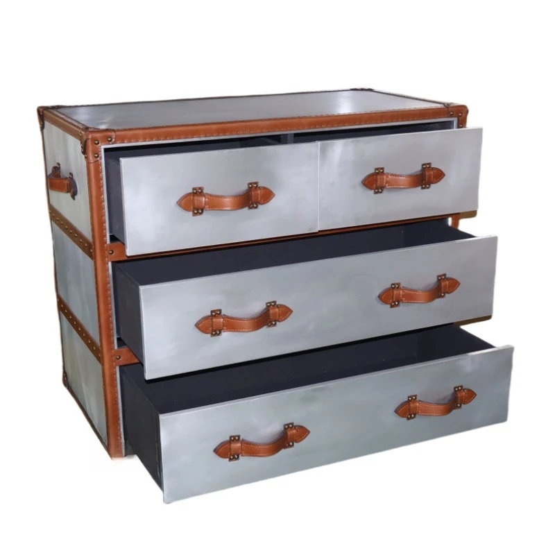 Medieval living room decorative cabinet, chest cabinet, American retro industrial wind edge cabinet, metal texture