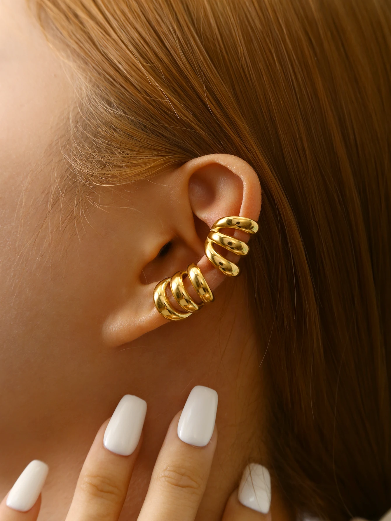 Personalized Simple High-Level Sense Of Hip-Hop Punk Style Stainless Steel 18K Gold-Plated Geometric Circle Earrings For Women