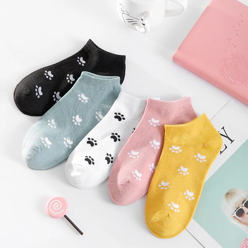 10 Paar neue Frühlings-Herbst-Bootssocken mit Hundepfotenmuster, niedrig geschnittene, unsichtbare kurze Socken, dünn, atmungsaktiv, Damensocken