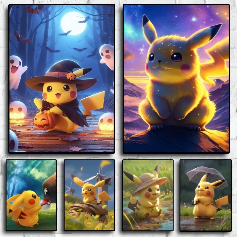 

Pokemon Pikachu Canvas Prints Friends Decoration Paintings Modern Living Room Cartoon Character Picture Wall children's gifts