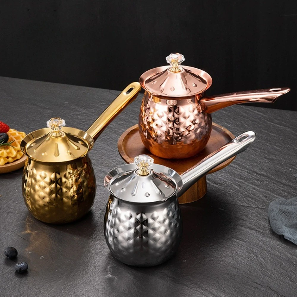 400ml/14oz Turkish Coffee Pot, Stainless Steel Melting Pot with Eagle Spout, Non-Slip Milk Warmer with Handle & Lid, Stove Top