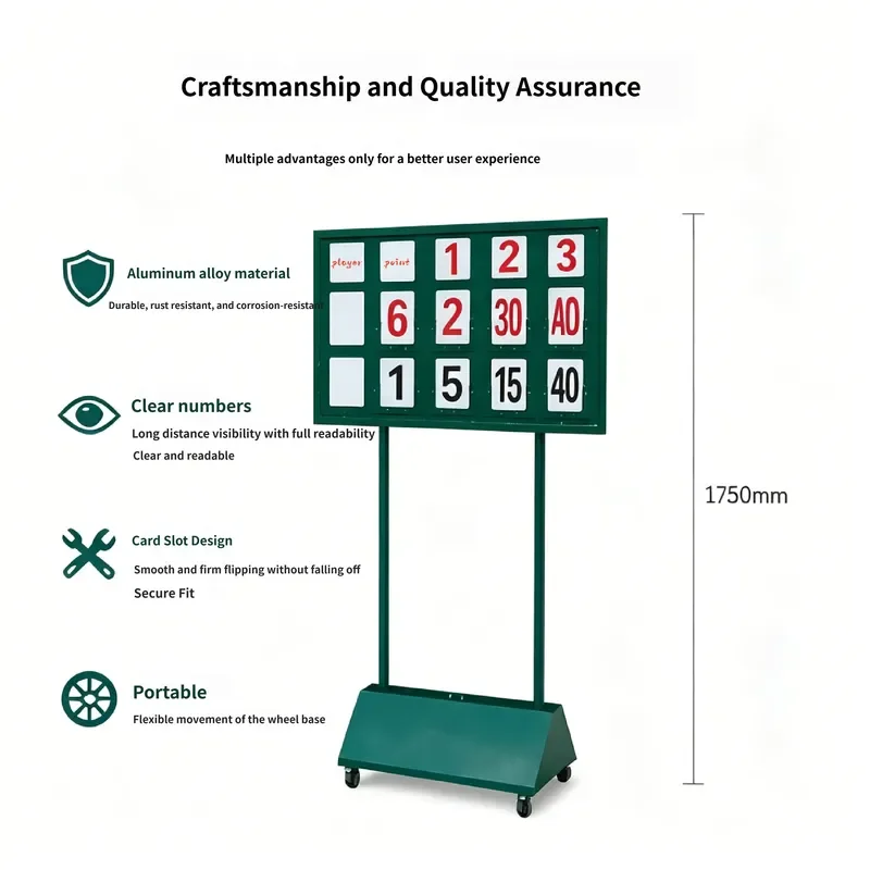 Portable Tennis Tournament Scoreboard Heavy Aluminum Structure with Wheels for Club Matches and Sports Events Use
