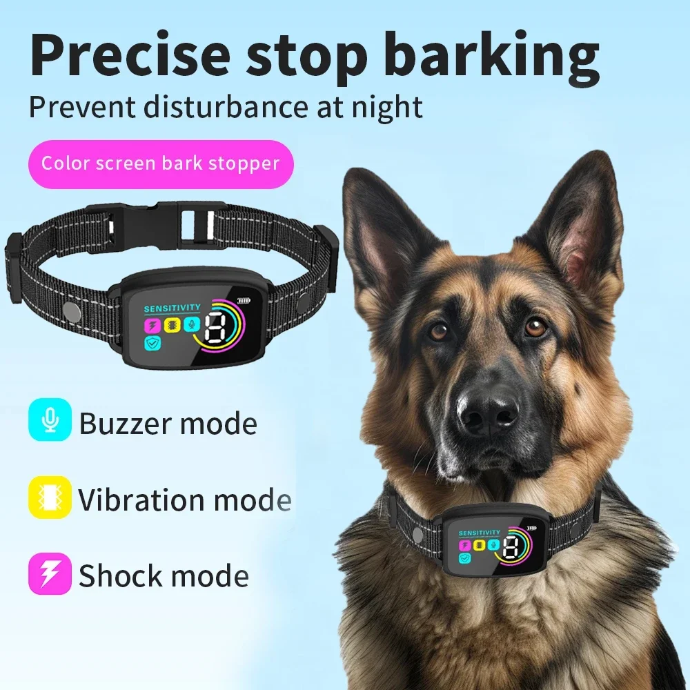 Automatic Anti Barking Dog Collar HD Digital Rechargeable Bark Stopper Smart Stop Barking IP67 Waterproof Collar For Dog