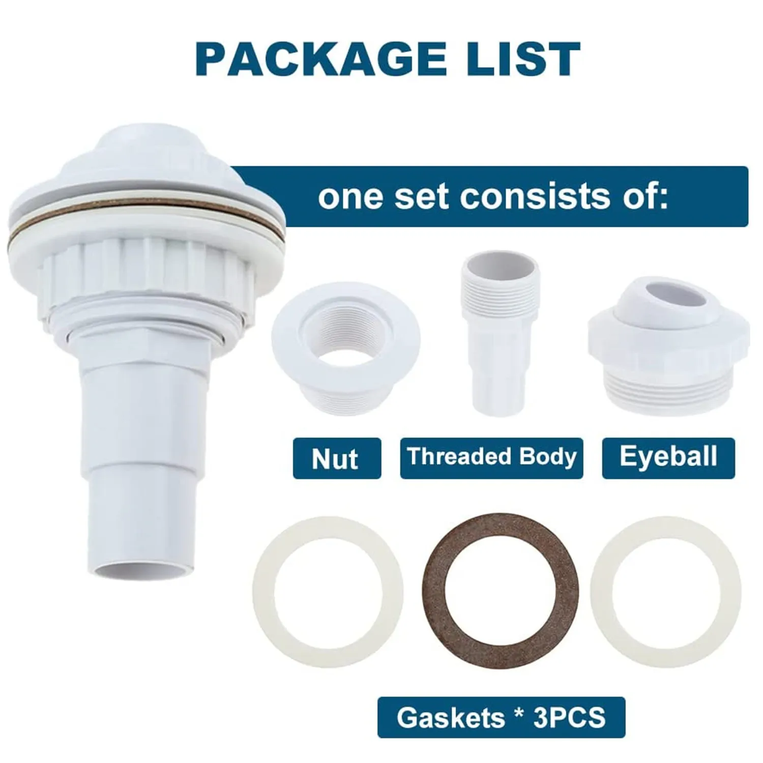 1 Set Pool Return Jet Kit  Complete with Fittings Eyeball Assembly Clamp Gaskets and PTFE Thread Tape  Compatible with Above