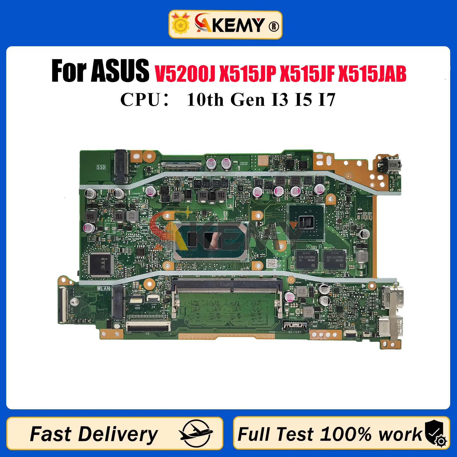 

X415JP Материнская плата для ноутбука ASUS VivoBook X415J V4200J V5200J A416J X515JP X515JF X515JAB Материнская плата с процессором I3 I5 I7 в порядке