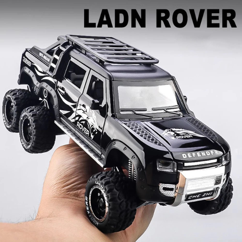 

1:24 Land Rover Defender Модель автомобиля Пикап 6x6 Игрушка Металлический корпус Резиновая шина Звук Свет Откатный автомобиль из сплава Подарок на день рождения