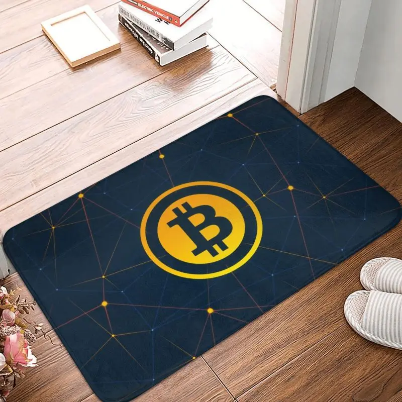 Bitcoin Digital Currency Front Door Mat Anti-Slip Indoor Absorbent BTC Cryptocurrency Doormat Garden Garage Entrance Rug Carpet