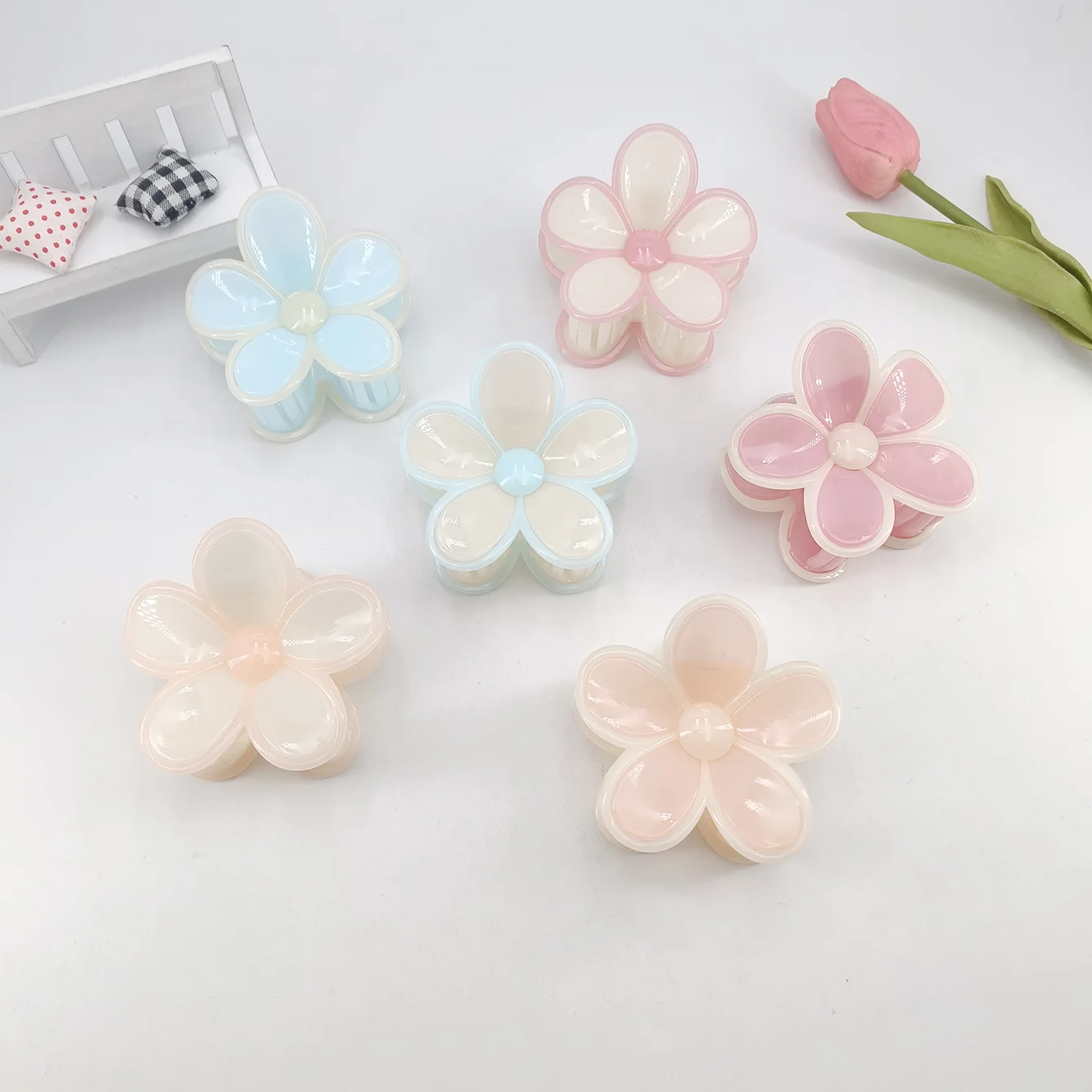 قسط كتلة اللون الزهور مشبك شعر القرش لدغة نصف أوبدو مشبك شعر تنوعا ذيل حصان حامل هلام اللون الأزهار قبضة الشعر