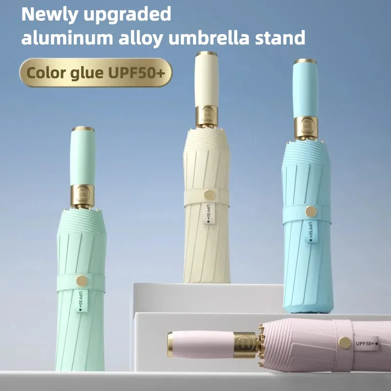 Windproof Automatic Umbrella, Color Glue Sunscreen, Sun UV UPF50+ Protection, Compact Folding Rain Unbrella for Men and Women