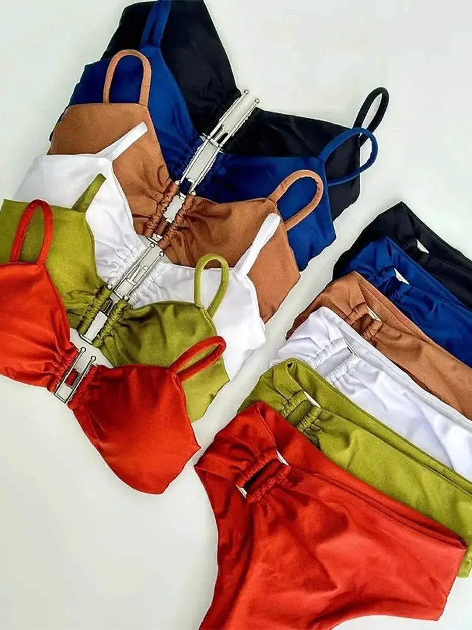 บิกินี่ Push Up ชุดว่ายน้ําสตรี 2024 ชุดว่ายน้ําหญิงเซ็กซี่ชุดบิกินี่บราซิลชุดว่ายน้ํา Solid Beachwear