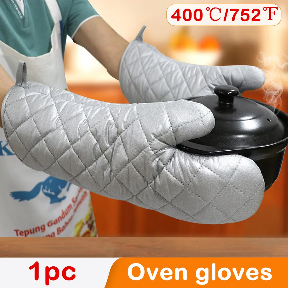 

1Pc Silver Coating Cotton Oven Gloves High Temperature Heat Resistant Anti-Scald Microwave Gloves Mitts Potholder For Baking