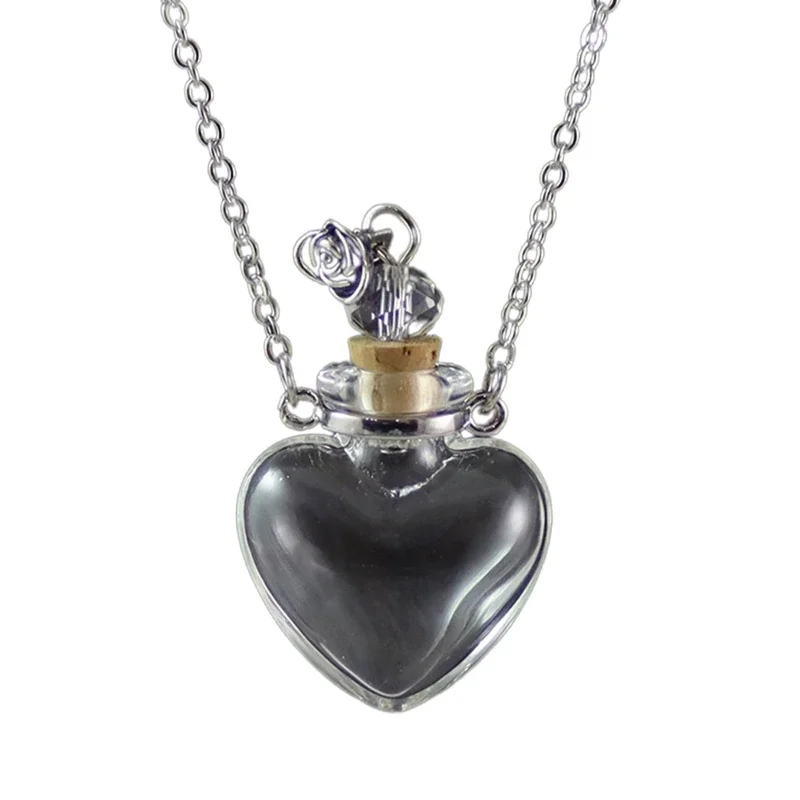 New Glaze Vial Necklace Openable Water Drop Heart Bottle Pendant Steel Chain Necklace Oil Diffuser Vial Jewelry