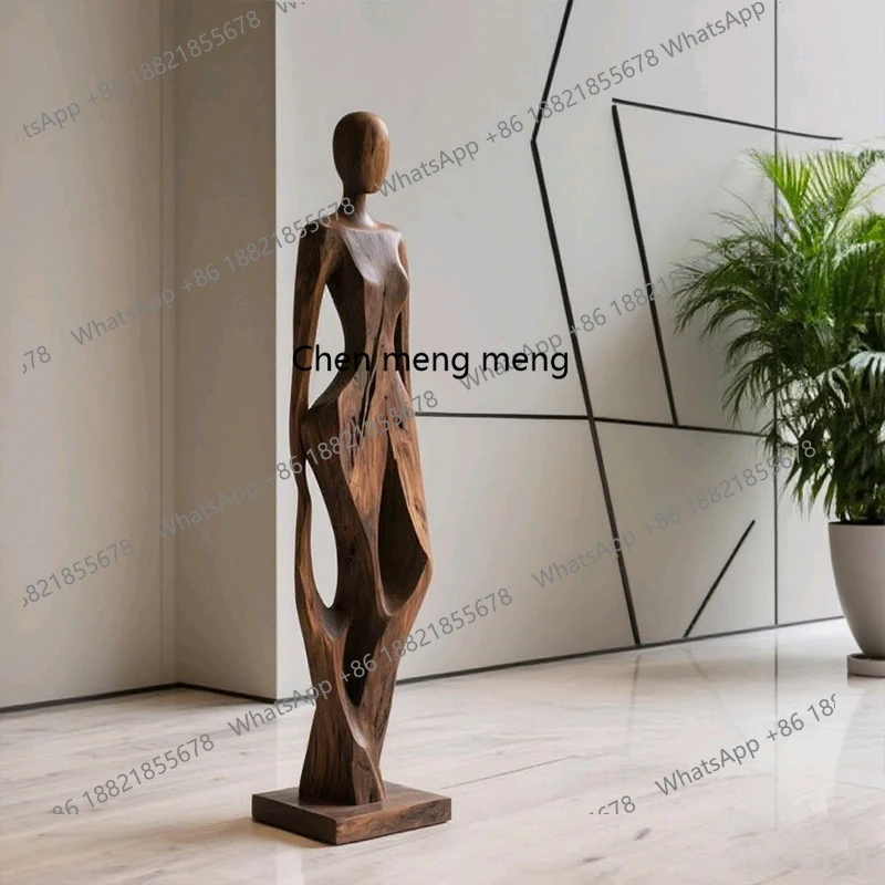 

Hotel lobby wood carving large Muse statue abstract figure floor sculpture art ornament
